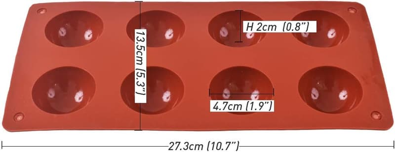 Halbkugel-Silikonform mit 8 Mulden für Schokolade und Desserts