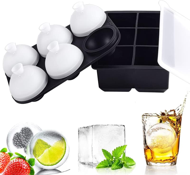 HONYAO Silikon-Eiswürfelform Set, 5 cm rund und quadratische Formen, BPA-frei