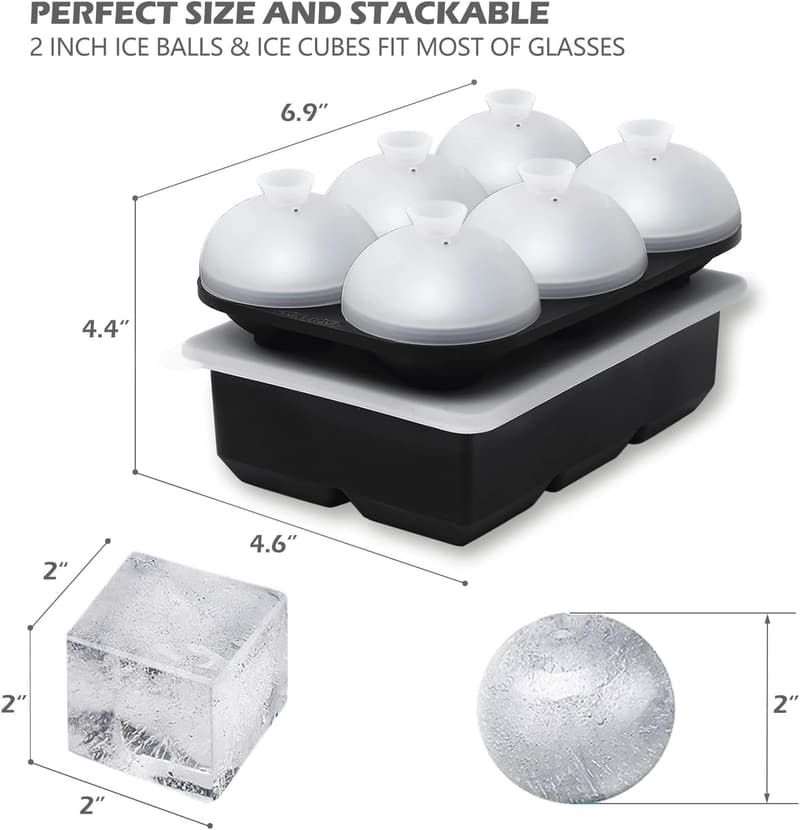 HONYAO Silikon-Eiswürfelform Set, 5 cm rund und quadratische Formen, BPA-frei