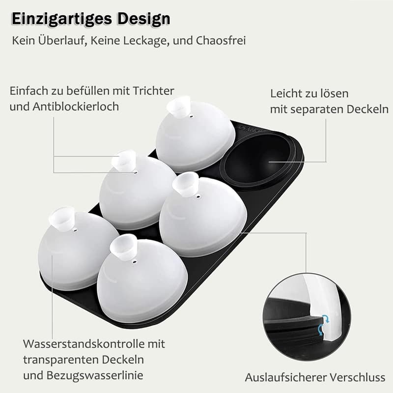HONYAO Silikon-Eiswürfelform Set, 5 cm rund und quadratische Formen, BPA-frei