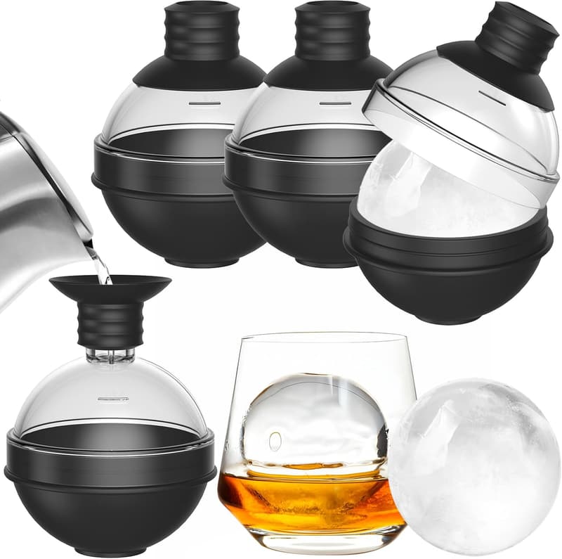 Silikon Eiskugelform XXL für Whiskey - Set mit 4 Stück und Trichterdecken