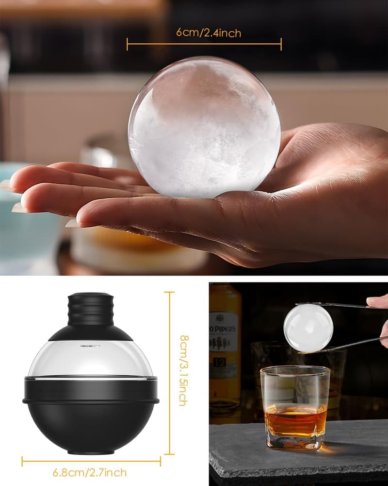 Silikon Eiskugelform XXL für Whiskey - Set mit 4 Stück und Trichterdecken