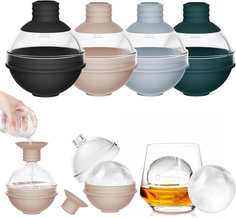 Große Silikon-Eiswürfelform mit Trichterdeckel - 4er Set für Drinks
