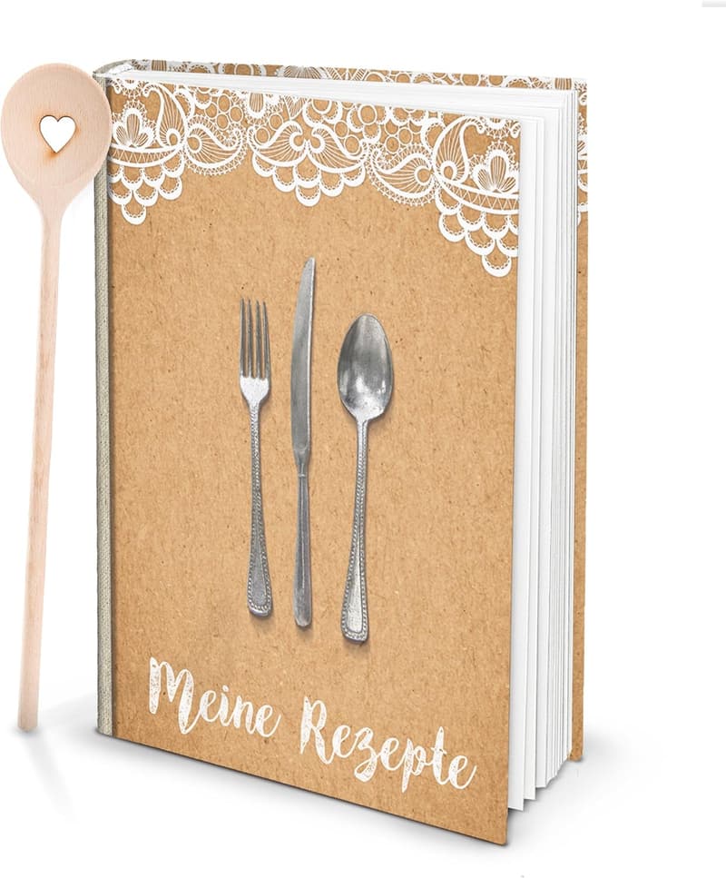 Rezeptbuch zum Selberschreiben mit Kochlöffel – Geschenk für alle Feste DIN A4
