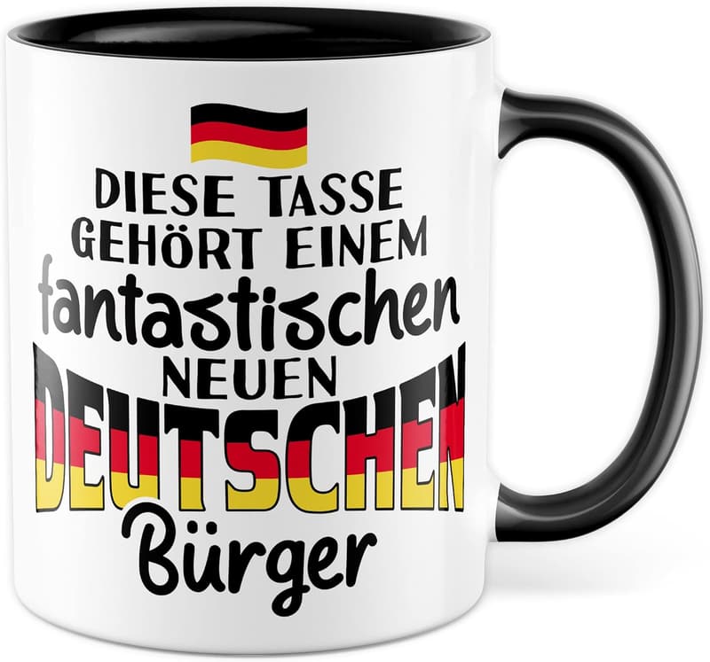 Willkommensgeschenk: Kaffeetasse für neue Bürger (Weiß/Schwarz)