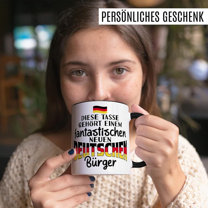 Willkommensgeschenk: Kaffeetasse für neue Bürger (Weiß/Schwarz)