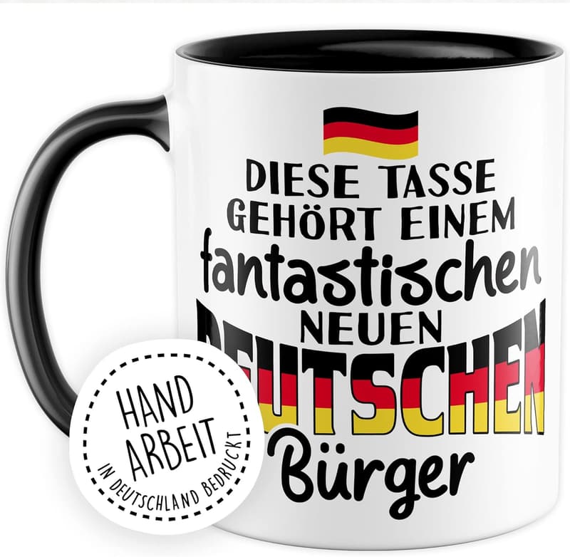 Willkommensgeschenk: Kaffeetasse für neue Bürger (Weiß/Schwarz)