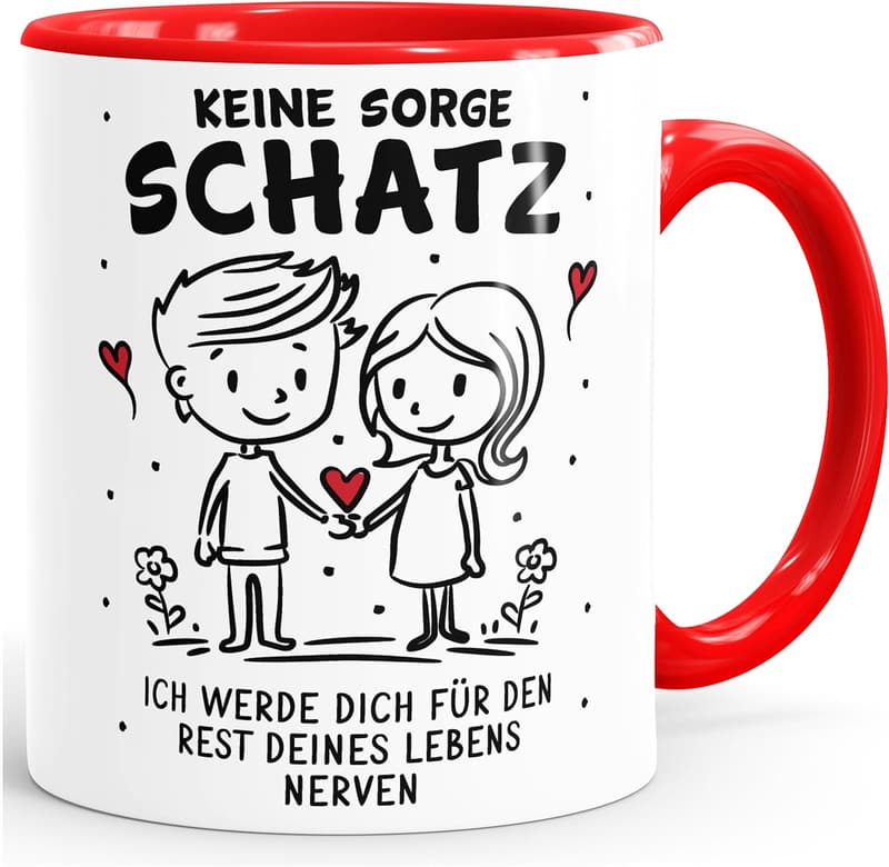Valentinstag Kaffeetasse mit lustigem Strichmännchen für Paare