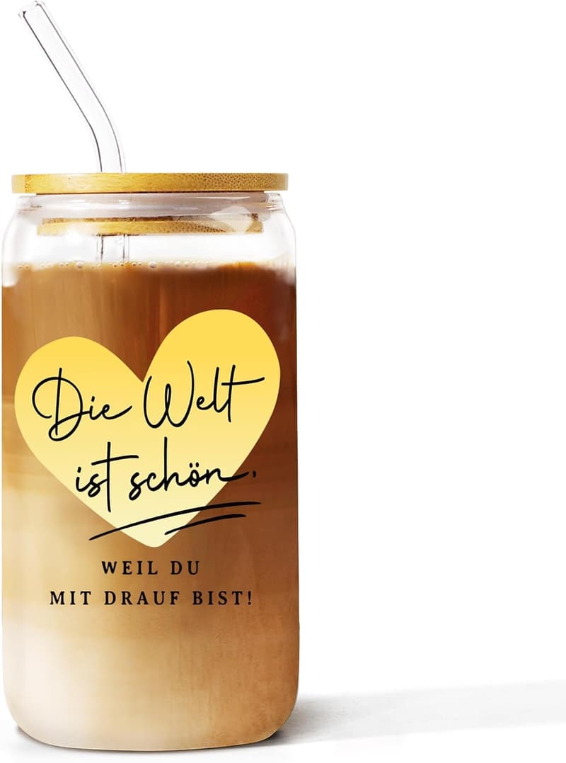 Cocktailgläser mit Deckel und Strohhalm - Freundschaftsgeschenk für Paare