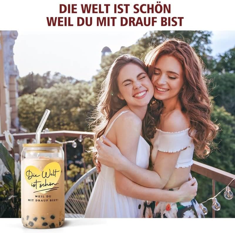 Cocktailgläser mit Deckel und Strohhalm - Freundschaftsgeschenk für Paare