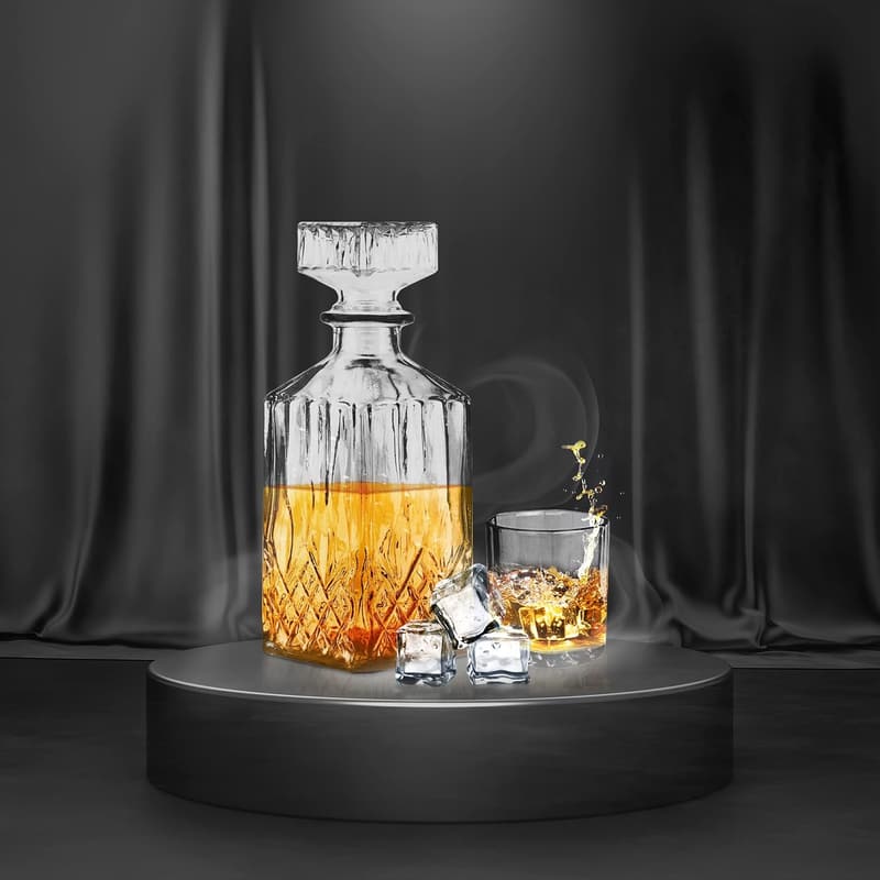 Krollmann Whisky Karaffe 900 ml mit 4 Gläsern - Kristall-Dekanter für die Hausbar