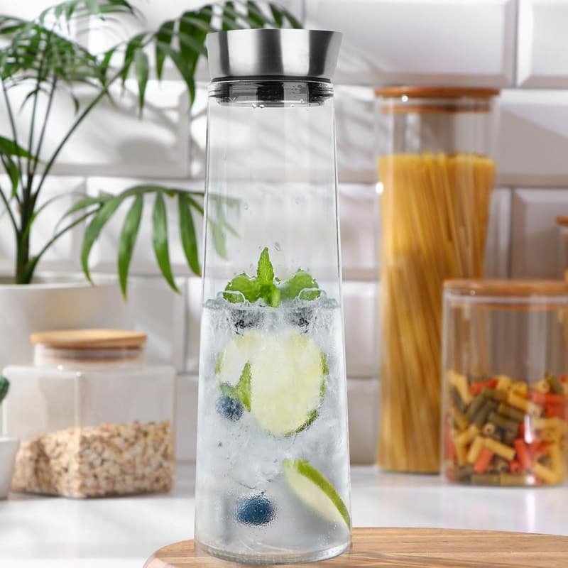 Edelstahl-Deckel Glas-Karaffe 1,5L für Eistee und Getränke
