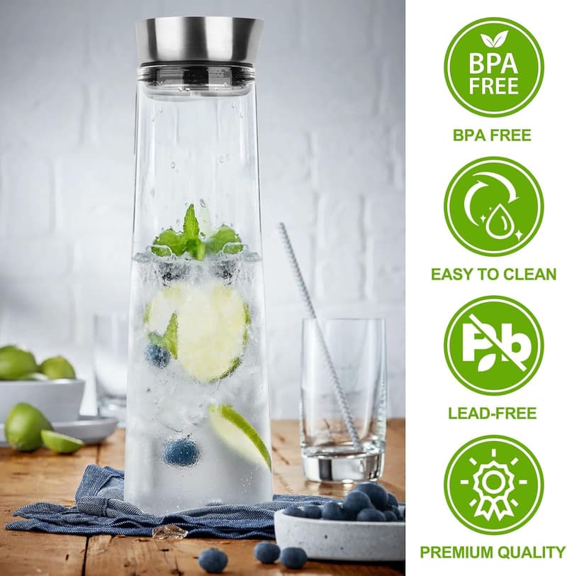 Edelstahl-Deckel Glas-Karaffe 1,5L für Eistee und Getränke