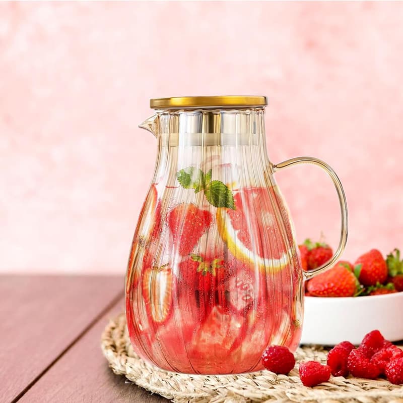 Borosilikatglas Karaffe mit Deckel – 1,8L für Getränke und Saft