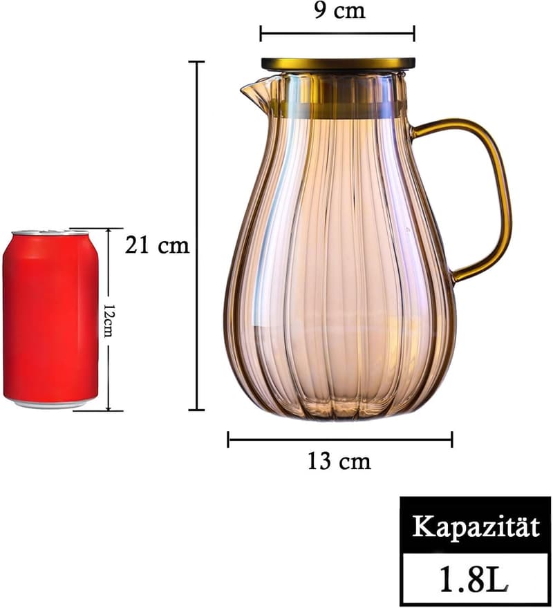 Borosilikatglas Karaffe mit Deckel – 1,8L für Getränke und Saft