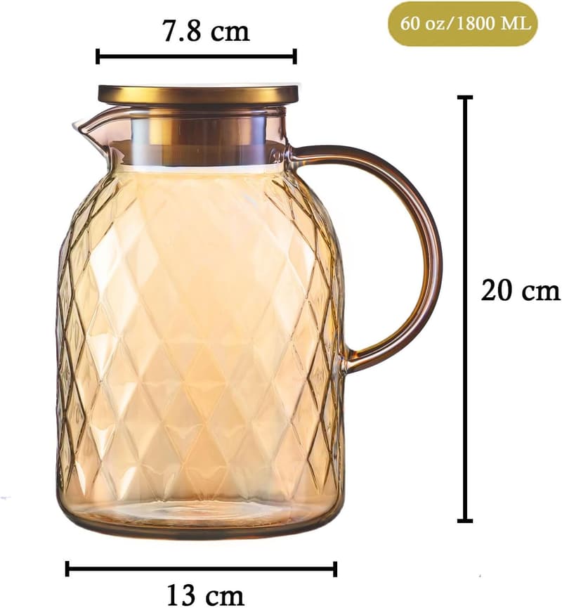 Hitzebeständige Wasserkaraffe aus Borosilikatglas mit Deckel, 1800ml