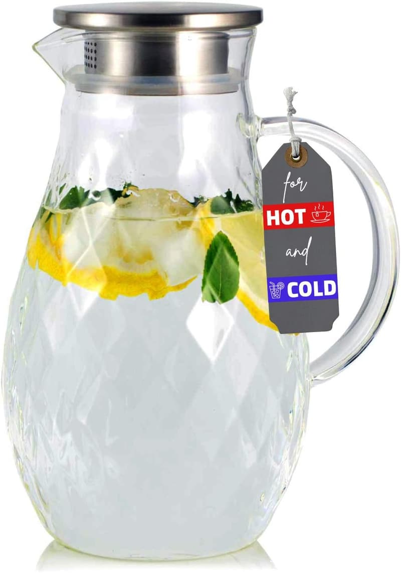 Glaskaraffe mit Rautenmuster und Deckel für 2 Liter Getränke