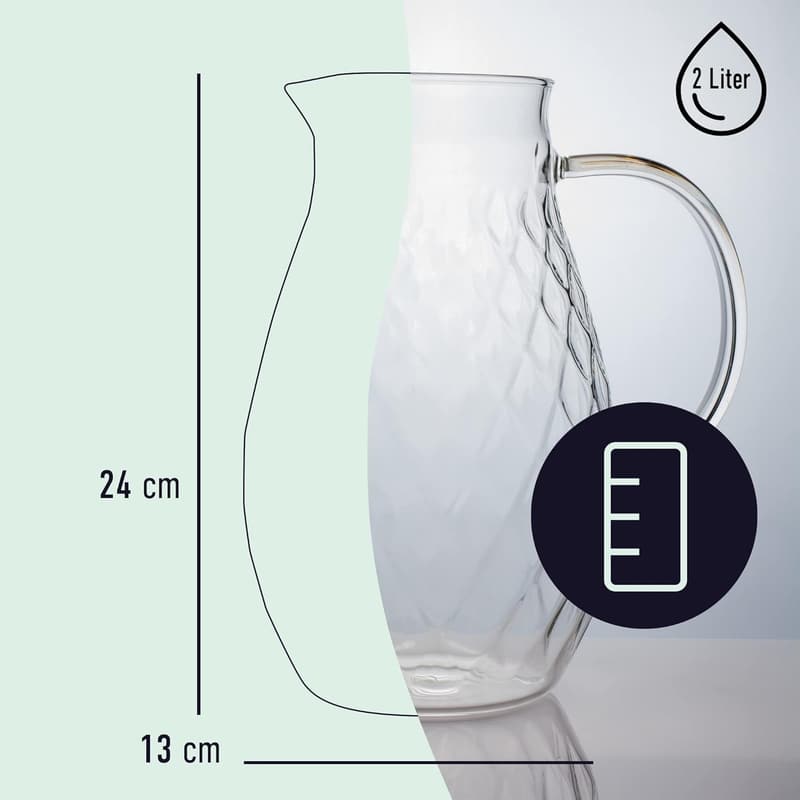 Glaskaraffe mit Rautenmuster und Deckel für 2 Liter Getränke