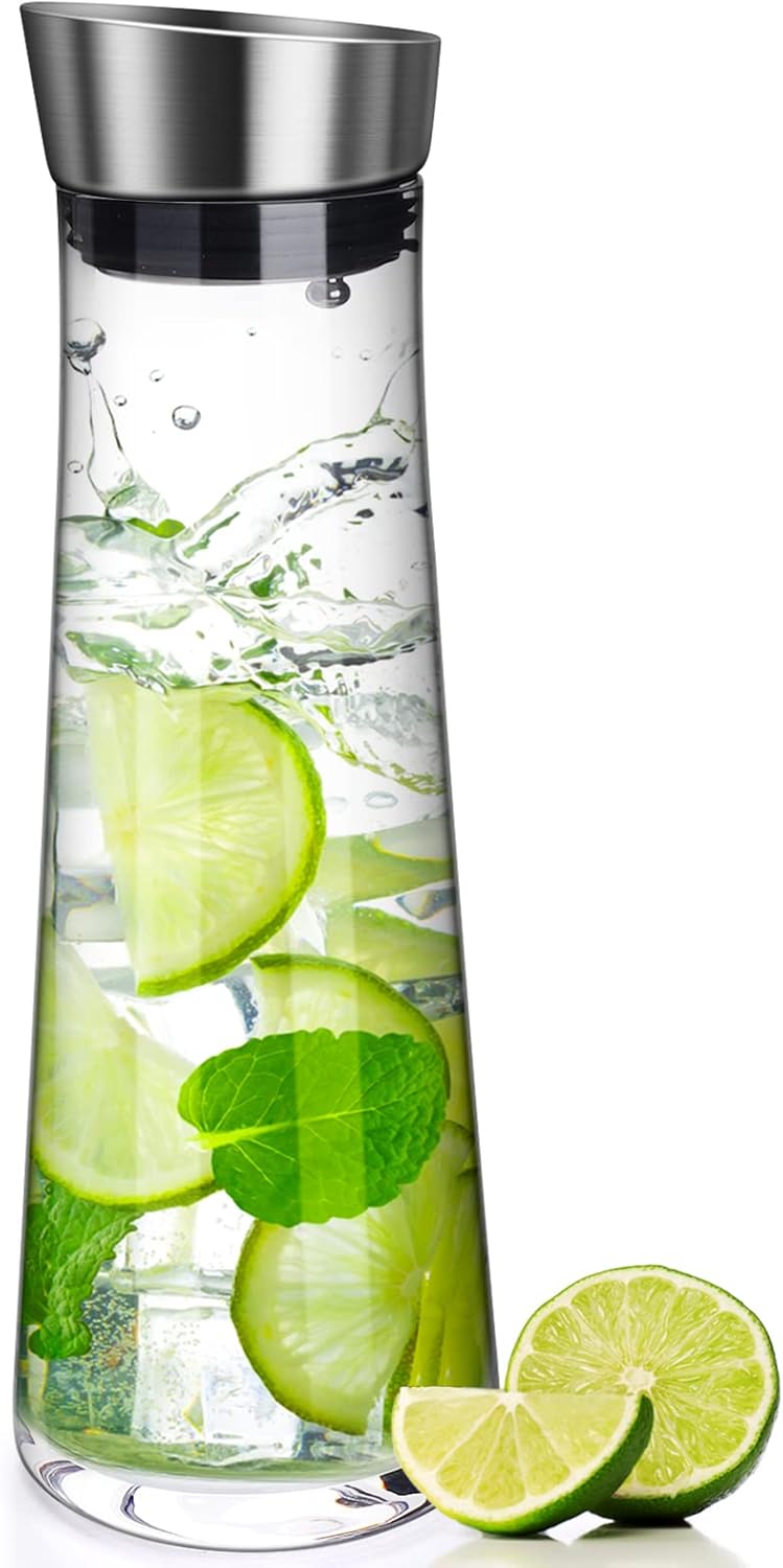 Glas-Wasserkaraffe mit Deckel (1 Liter) für hausgemachte Getränke