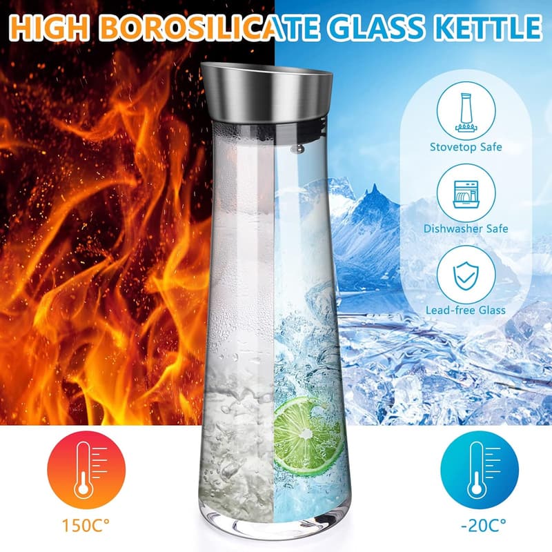 Glas-Wasserkaraffe mit Deckel (1 Liter) für hausgemachte Getränke