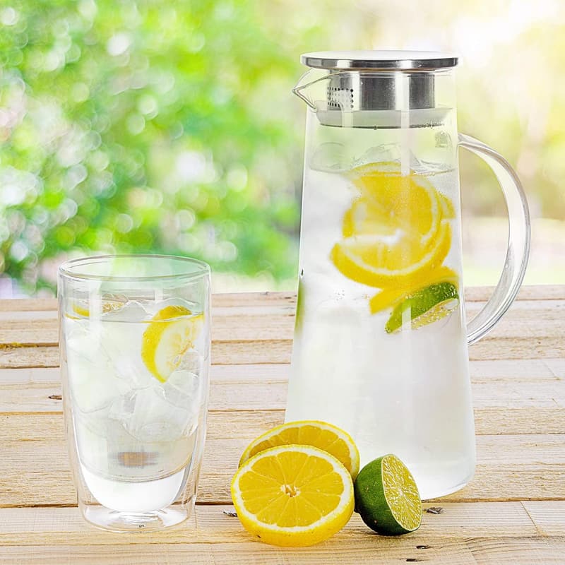 Glaskrug mit Edelstahlfilter 1,5 Liter – für heiße und kalte Getränke