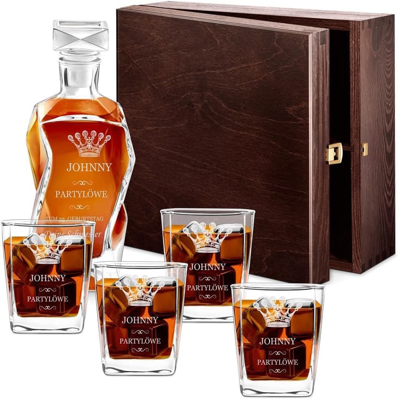 Whiskey Karaffe mit 4 Whiskygläsern – personalisiertes Geschenk für Männer