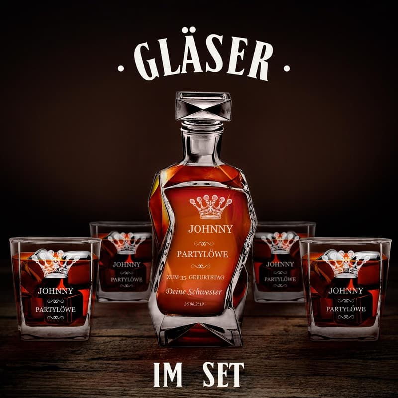 Whiskey Karaffe mit 4 Whiskygläsern – personalisiertes Geschenk für Männer
