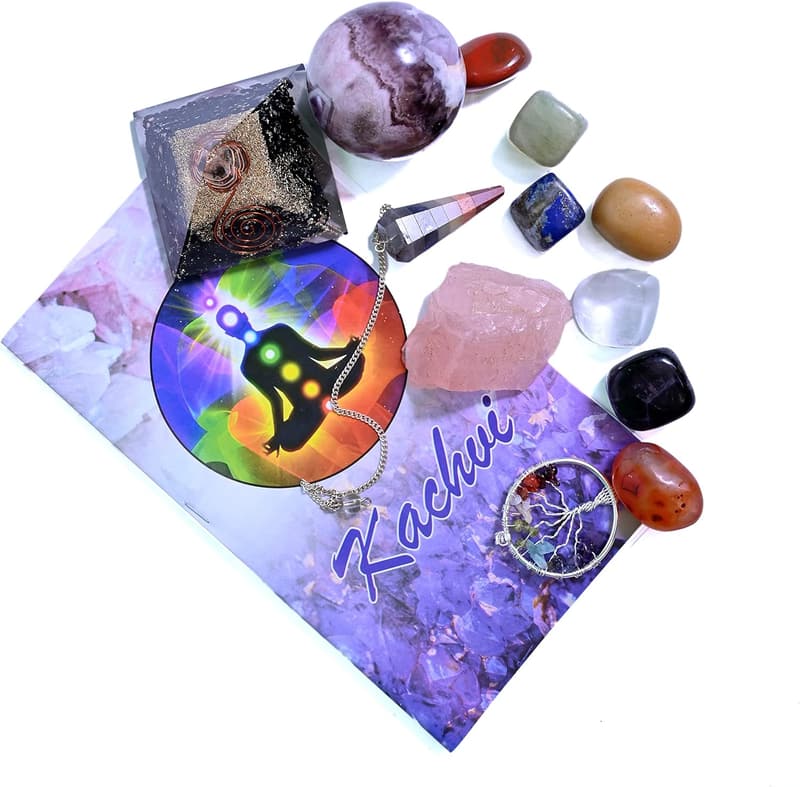 Heilsteine Set für Meditation – 13-tlg. 7 Chakra Trommelsteine mit Amethyst