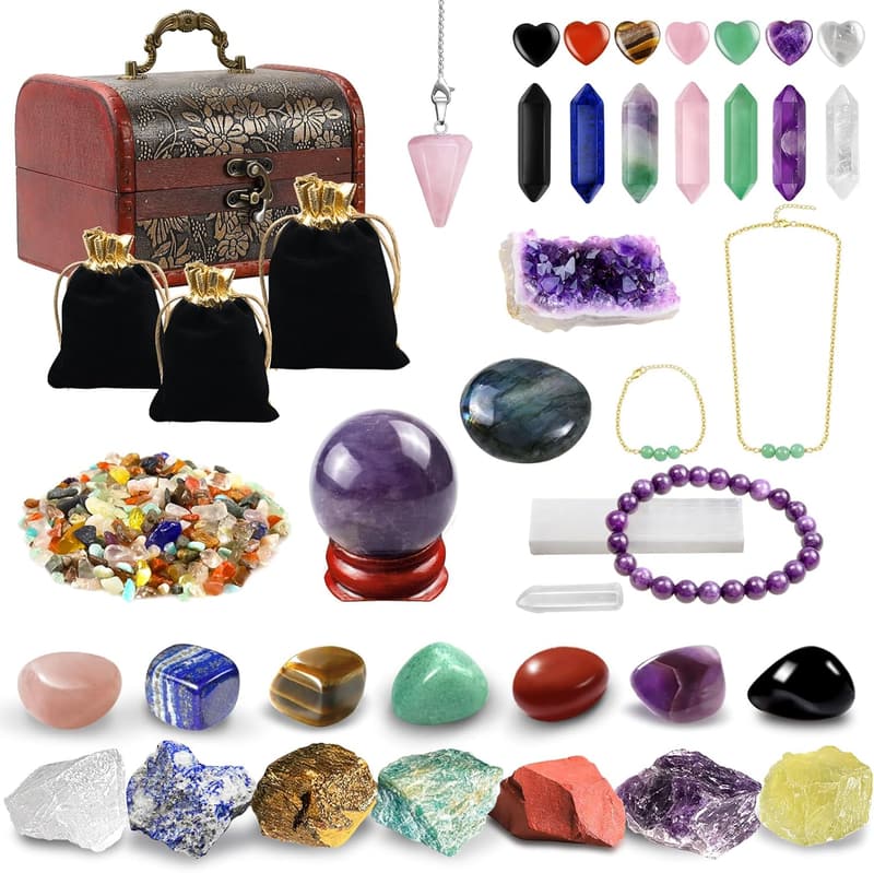 Heilkristalle Set mit rohem Amethyst, Labradorit und Amethyst Kugel