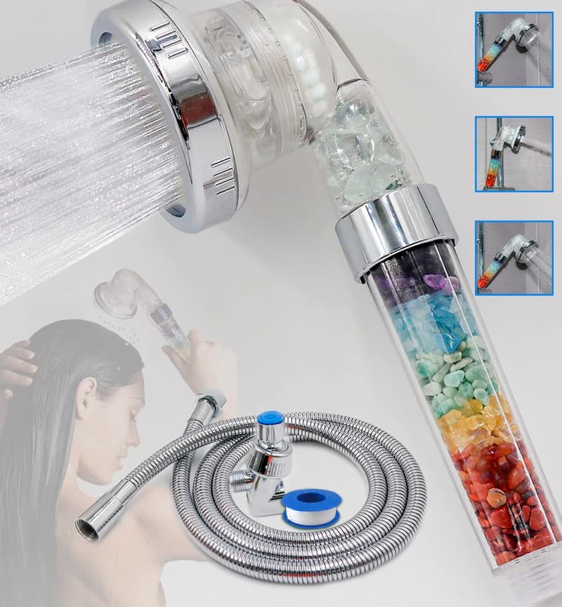 Chakra-Duschkopf mit 7 Heilsteinen und Wasserfilterung