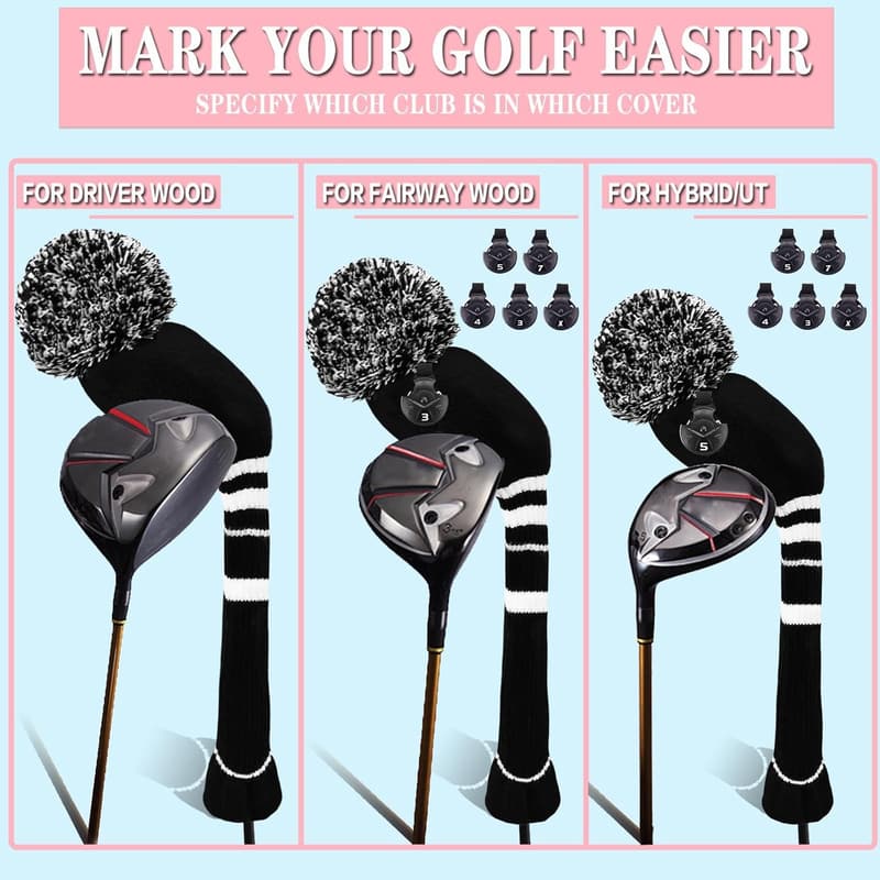 Golf Schlägerhauben Set für Driver und Holz mit Nummernschildern 1-7