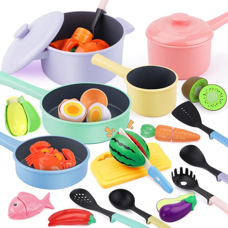 Küchenzubehör für Kinder, Topfset und Kochgeschirr, Geschenk für Mädchen ab 3 Jahren