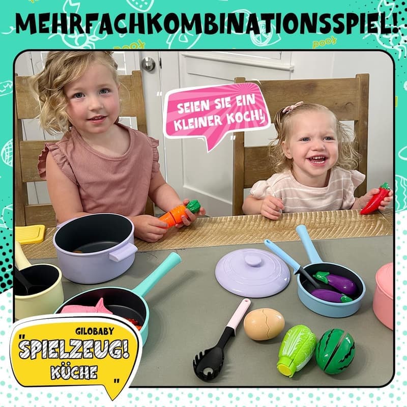 Küchenzubehör für Kinder, Topfset und Kochgeschirr, Geschenk für Mädchen ab 3 Jahren