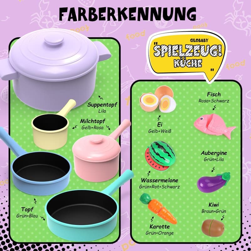 Küchenzubehör für Kinder, Topfset und Kochgeschirr, Geschenk für Mädchen ab 3 Jahren