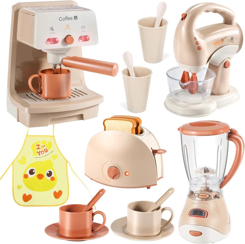 Kinderspielküche Zubehör für 3 Jahre – Kaffee-, Mixer- & Toaster-Set
