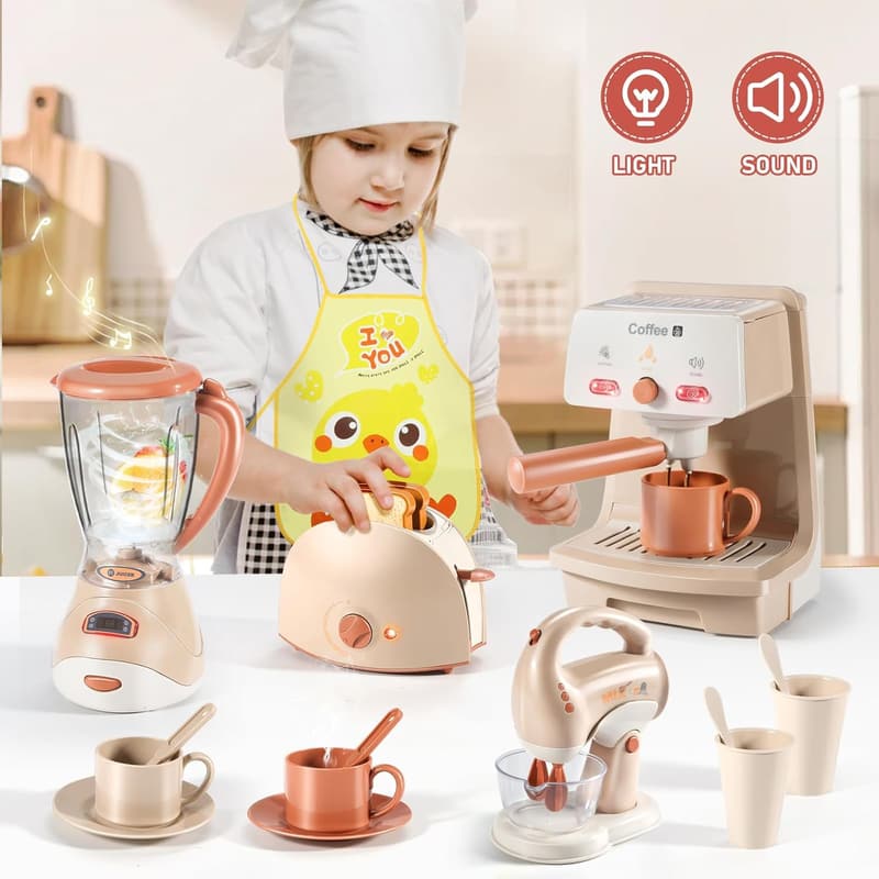 Kinderspielküche Zubehör für 3 Jahre – Kaffee-, Mixer- & Toaster-Set