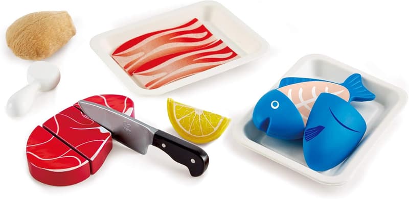 Hape Holz Lebensmittel-Set Fisch & Fleisch für Kinder mit Klettverschluss