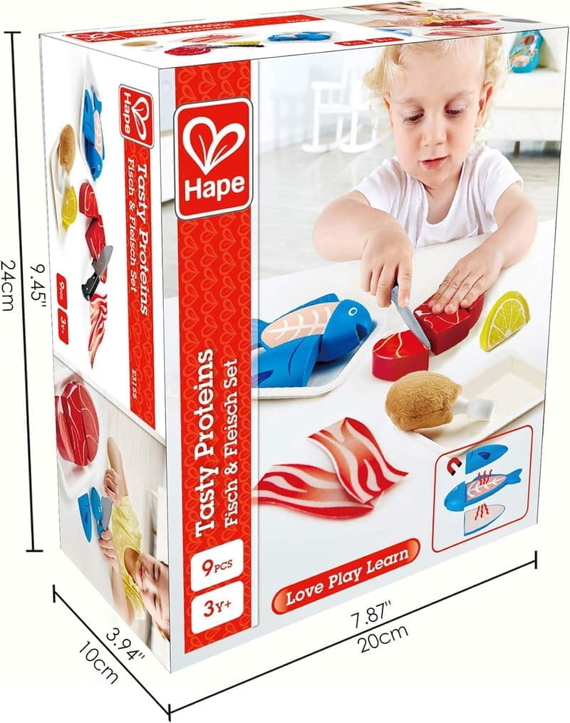 Hape Holz Lebensmittel-Set Fisch & Fleisch für Kinder mit Klettverschluss
