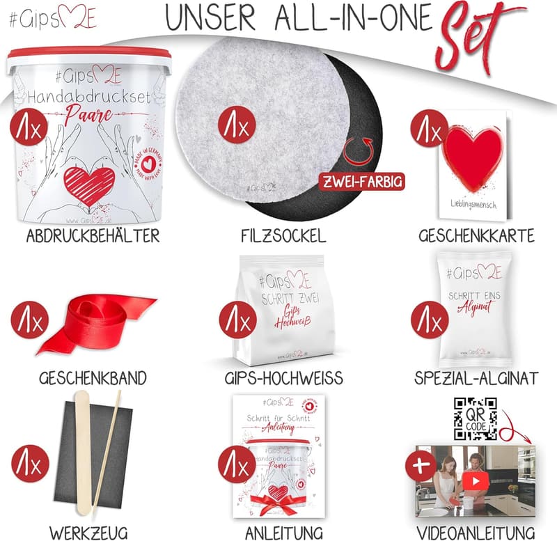3D Handabdruck Set für Paare – Gipsabdruck für Valentinstag und Jahrestag
