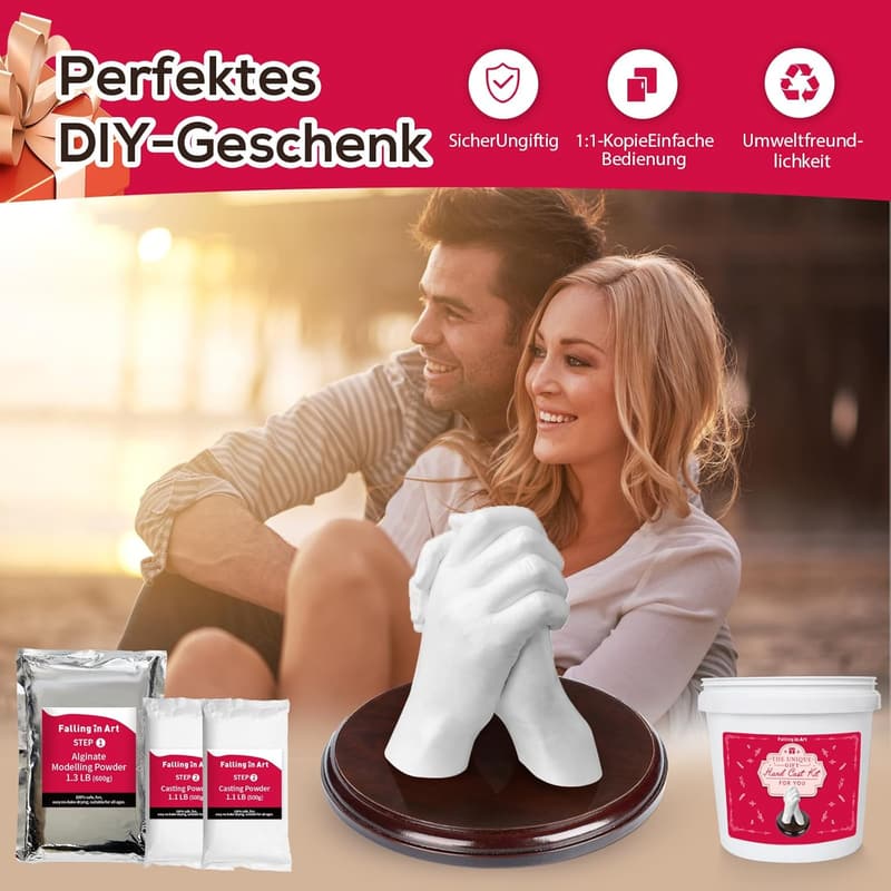 Handabdruck Set für Paare aus Gips – Geschenk zum Valentinstag