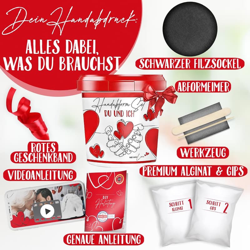 Handabdruck-Set für Paare - Jahrestagsgeschenk aus Gips, Made in Germany