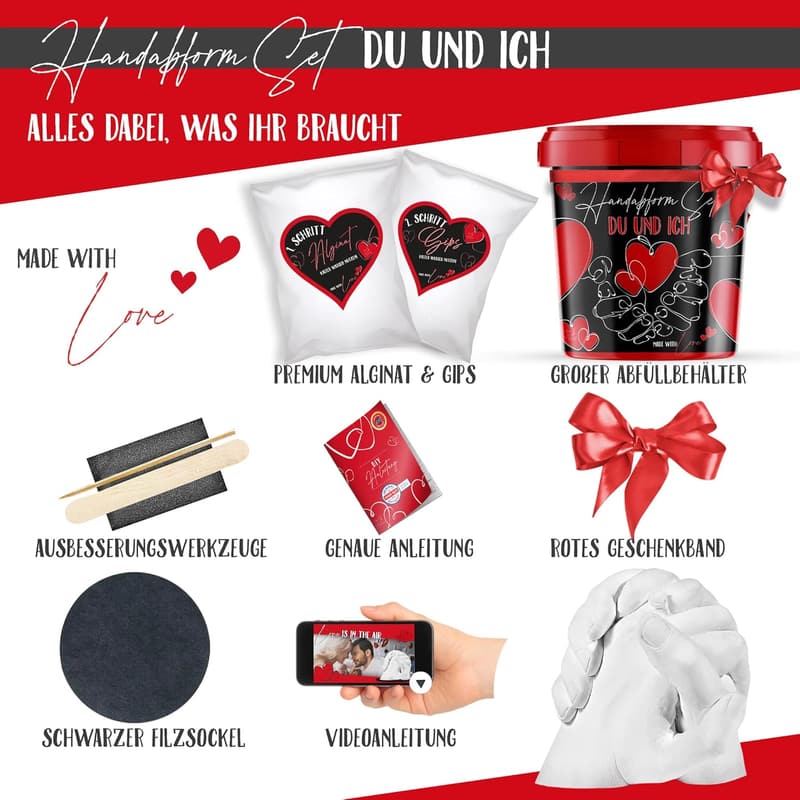 3D Handabdruck Set für Paare - Gipsabdruck Jahrestag Geschenk