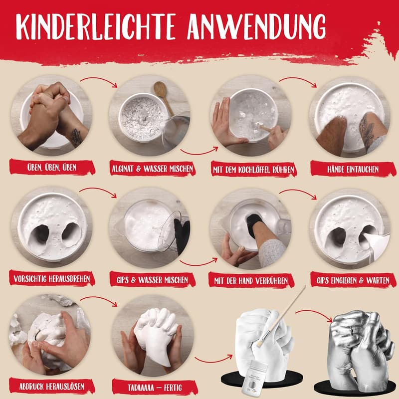 Jahrestag Geschenk: 3D Handabdruck Set für Paare, silberfarben, personalisiert