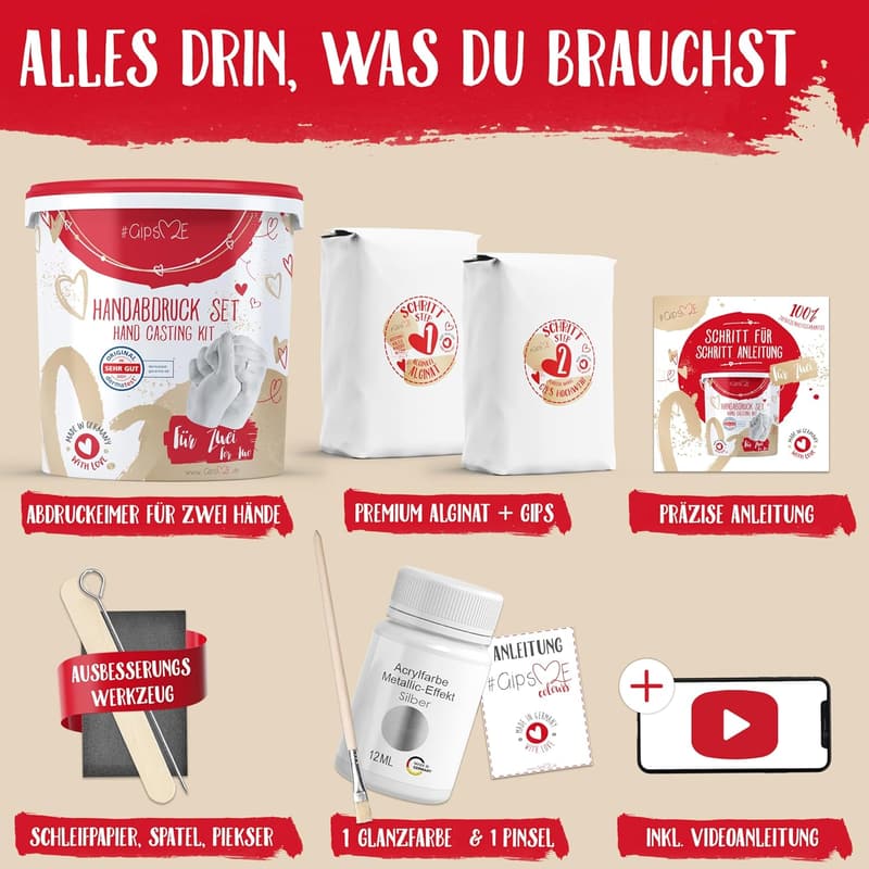 Jahrestag Geschenk: 3D Handabdruck Set für Paare, silberfarben, personalisiert