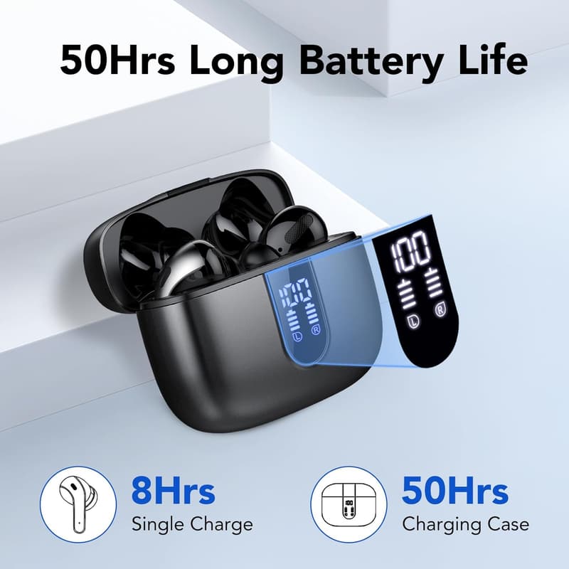 Kabellose Bluetooth 5.3 In-Ear Kopfhörer mit 50H Bass und Noise Cancelling