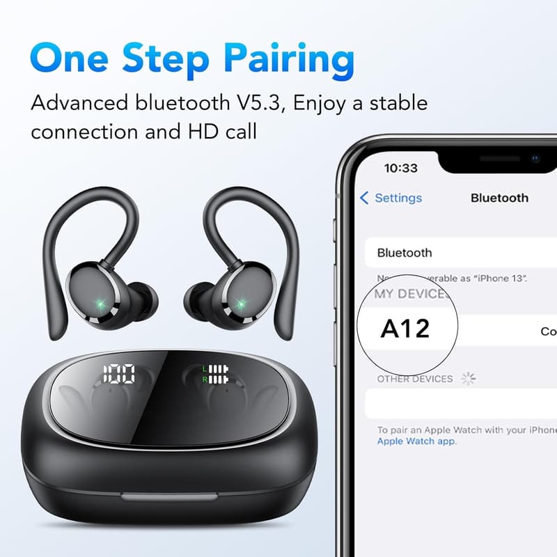 Kabellose Sport-Bluetooth-Kopfhörer mit HD-Mikrofon und IP7 wasserdicht, 72 Std. Spielzeit