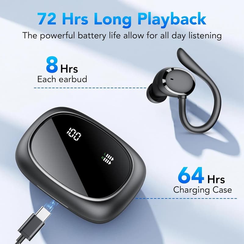 Kabellose Sport-Bluetooth-Kopfhörer mit HD-Mikrofon und IP7 wasserdicht, 72 Std. Spielzeit