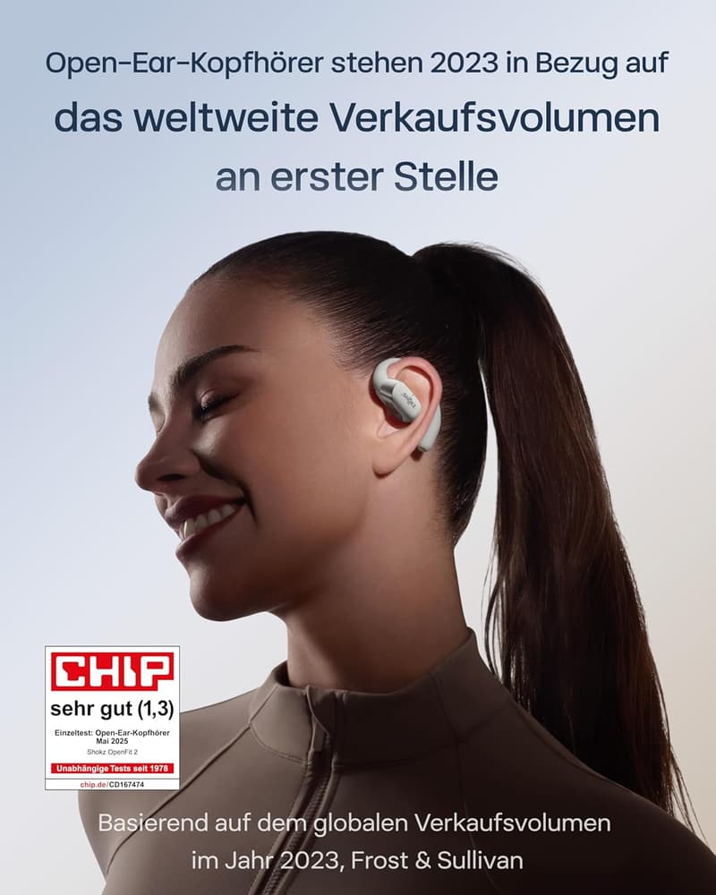 SHOKZ OpenFit 2+ Bluetooth Open-Ear-Kopfhörer, 48 Std. Akku, IP55 wasserfest