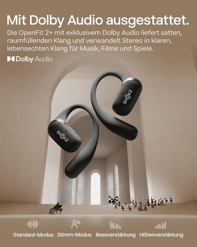 SHOKZ OpenFit 2+ Bluetooth Open-Ear-Kopfhörer, 48 Std. Akku, IP55 wasserfest