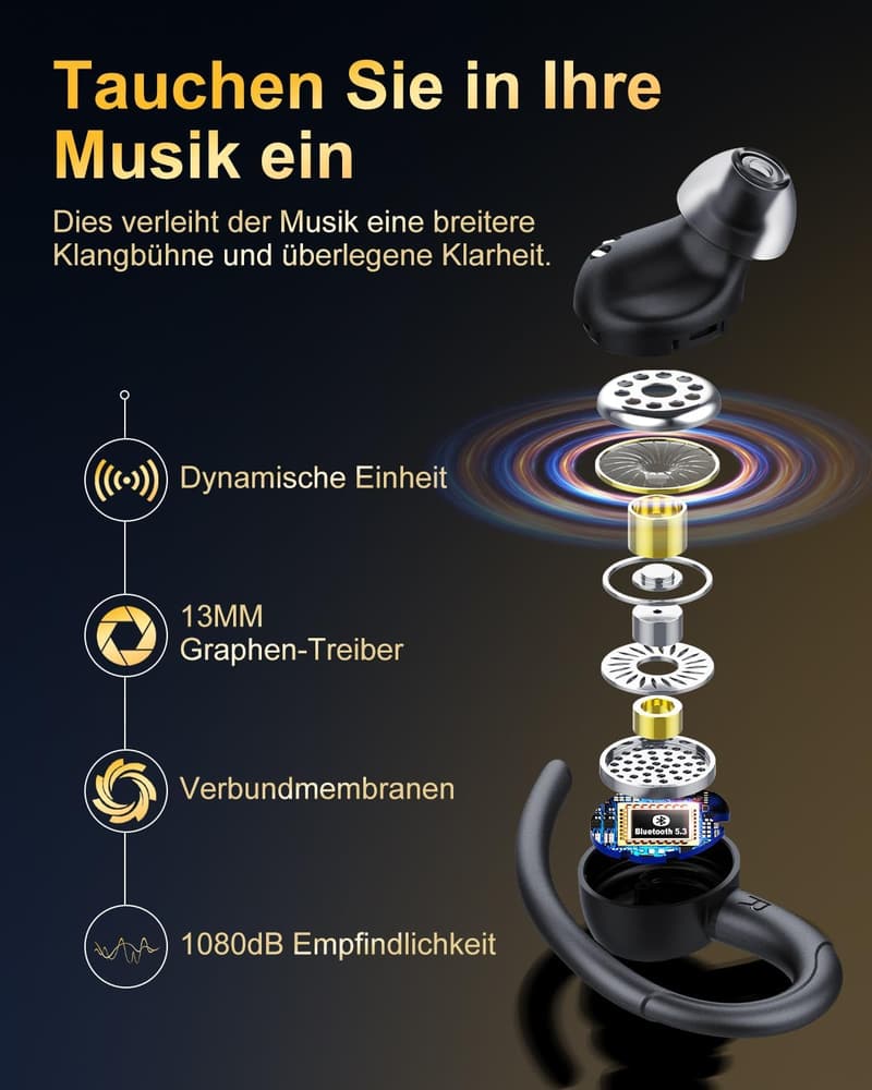 Kabellose Sport-Bluetooth-Kopfhörer mit HD-Mikrofon, 40 Std. Spielzeit, IP7 wasserdicht